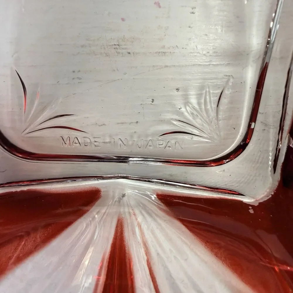 Fifth Avenue Ruby Red Crystal Large Serving Bowl SOGA Japan Cut to Clear Square